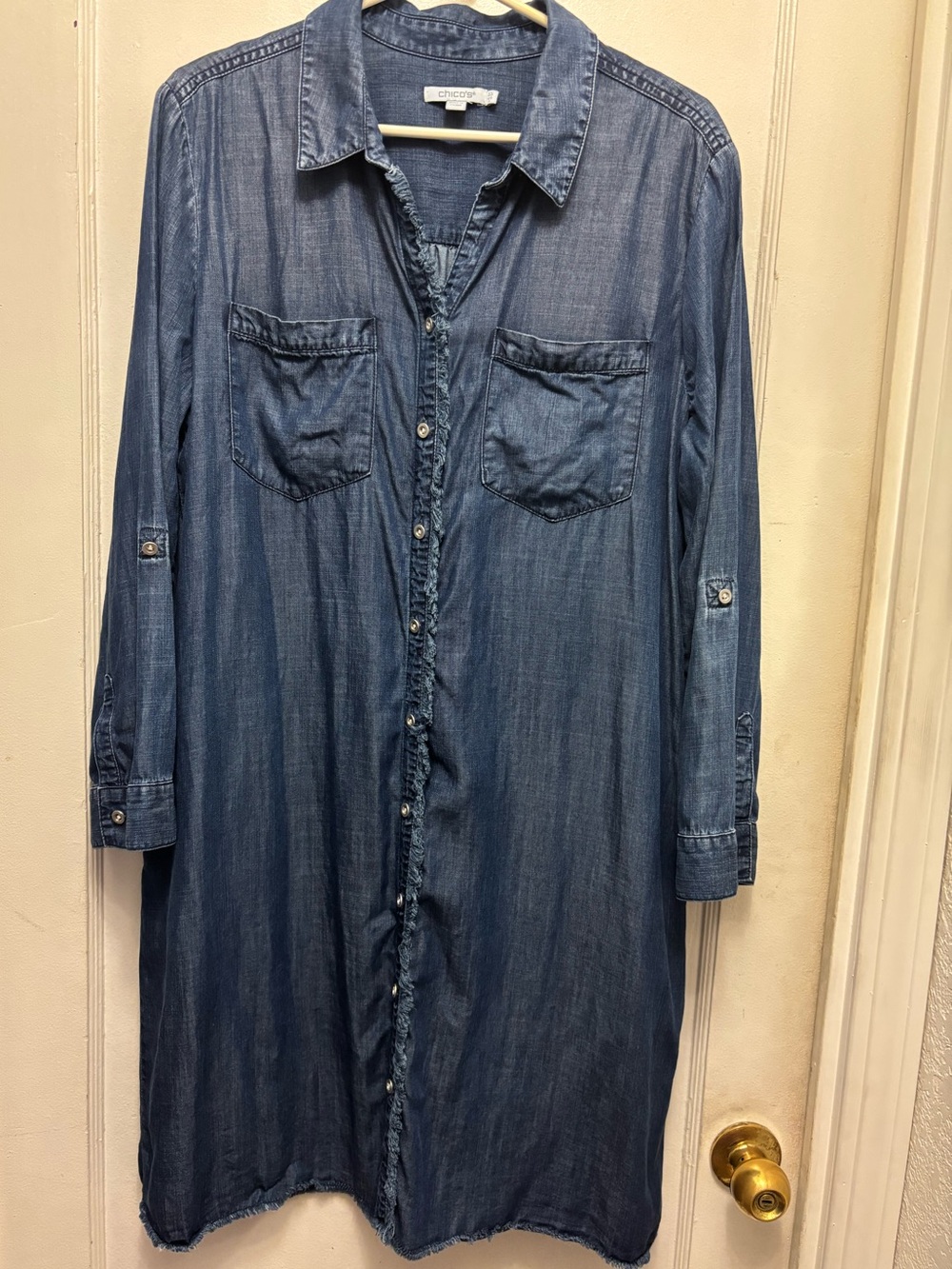 Chico’s Chambray Button Down Shirt Dress Size 2.5 U.S. 14 Lyocell Western Casual